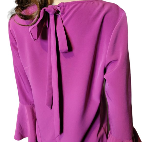 H by HALSTON Magenta Colored Bell Sleeve Tie-Back Blouse  Size SMALL - Picture 3 of 5
